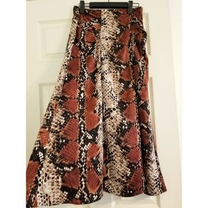 MNG Animal Print Midi Skirt w Ruched Waist & Side Slit